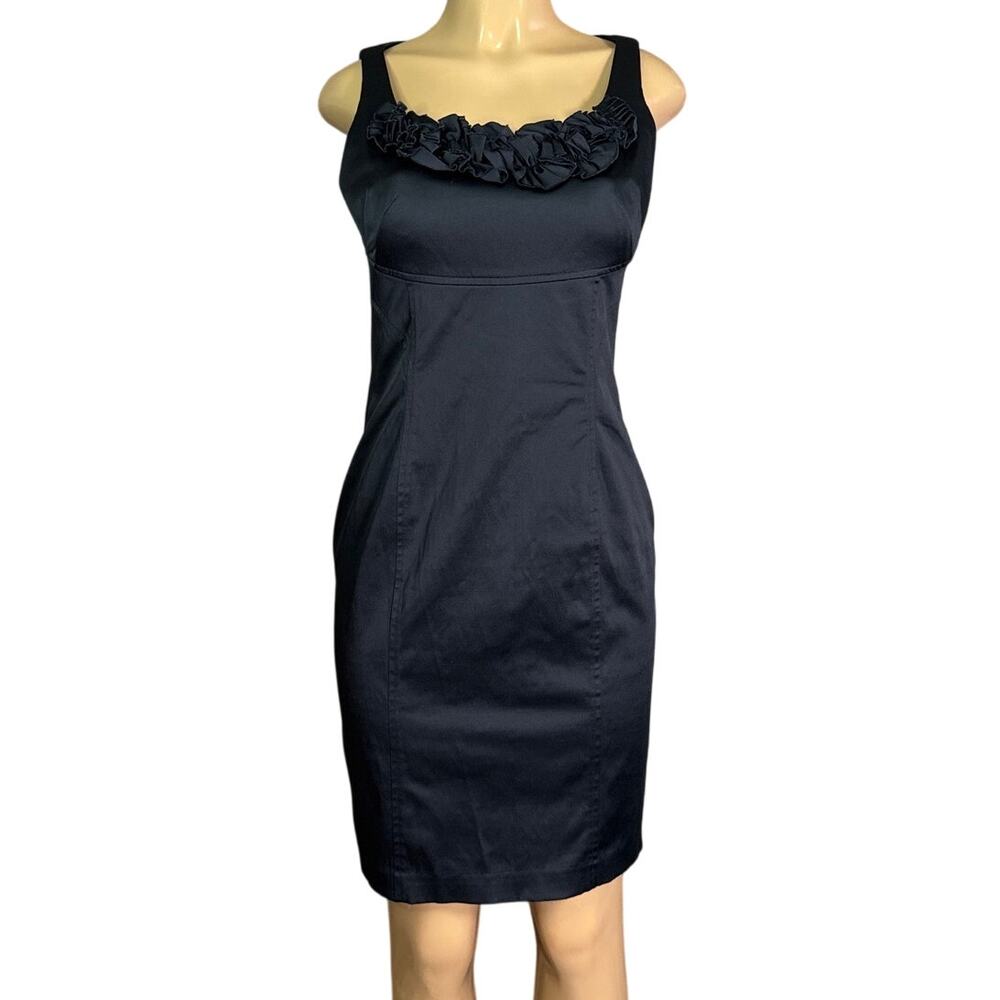 White House Black Market Black Cocktail Dress Sleeveless Ruffle Trim Size 6